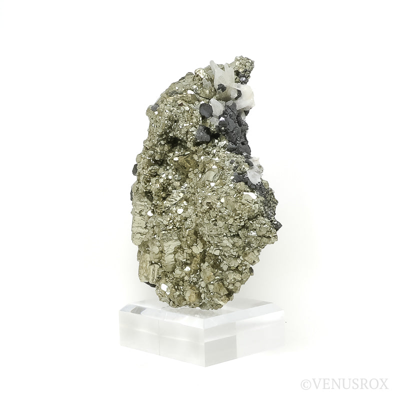 Pyrite with Quartz & Sphalerite Natural Cluster from the Huanzala Mine, Huallanca District, Huanuco Department, Peru mouted on a bespoke stand | Venusrox