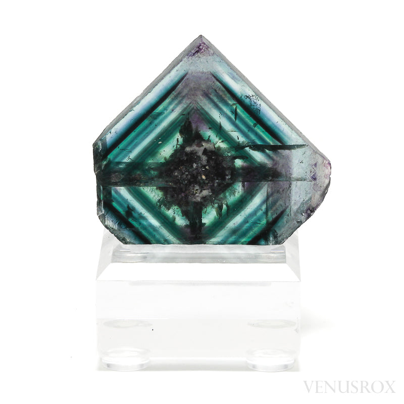 Fluorite Polished/Natural Slice from Namibia, mounted on a bespoke stand | Venusrox
