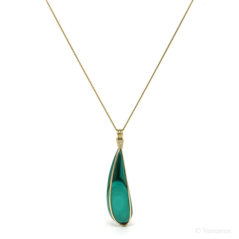Malachite Polished Crystal Pendant with 9Kt Gold | Venusrox