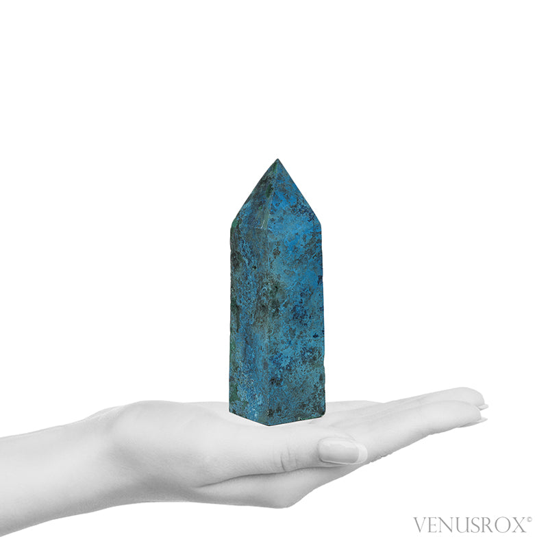 Shattuckite with Malachite Polished Point from the Democratic Republic of Congo | Venusrox
