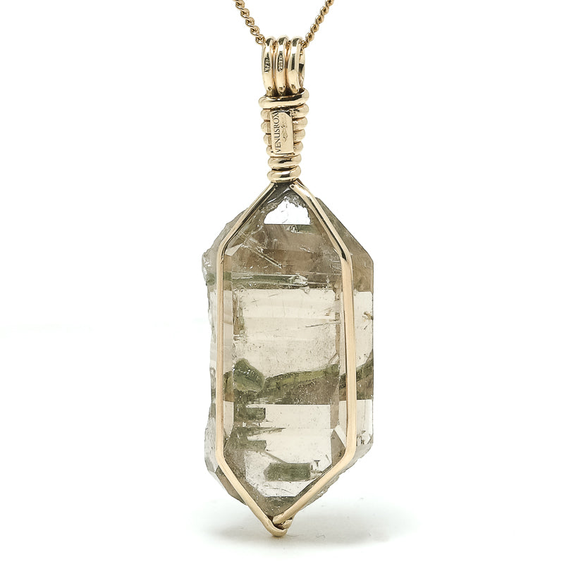 Smoky Quartz with Green Tourmaline Natural Double Terminated Point Pendant from Brazil | Venusrox