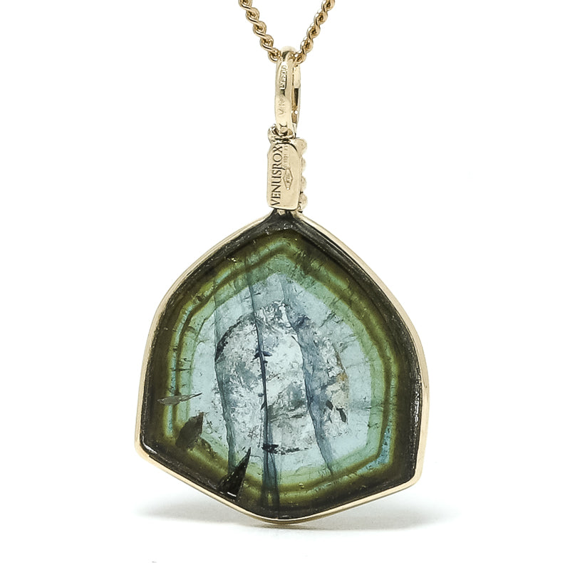 Green & Blue Tourmaline Polished Slice Pendant from Namibia | Venusrox