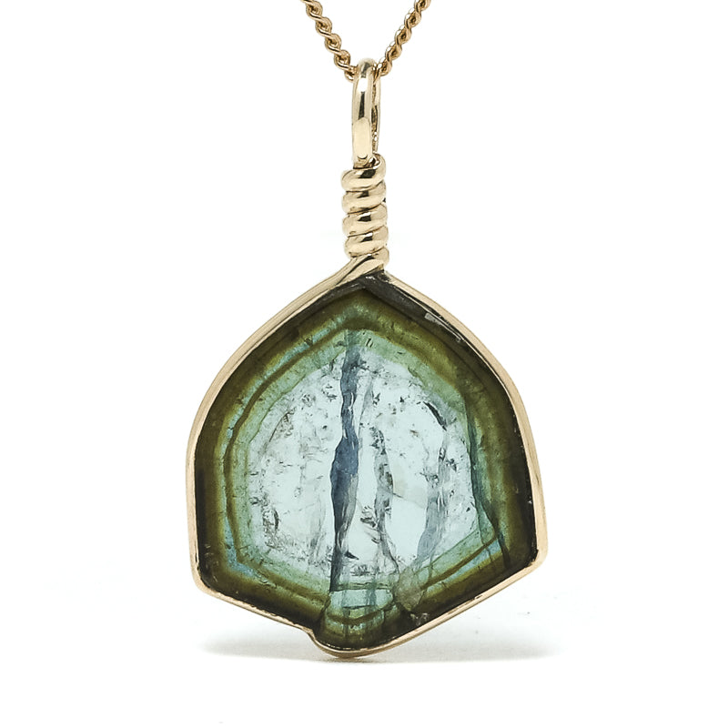 Green & Blue Tourmaline Polished Slice Pendant from Namibia | Venusrox