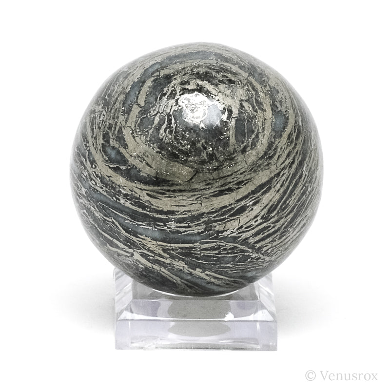 'Feather' Pyrite (Pyrite after Pyrrhotite Pseudomorph) Sphere from the Pfaffenberg Mine, Neudorf, Harzgerode, Harz, Saxony-Anhalt, Germany | Venusrox