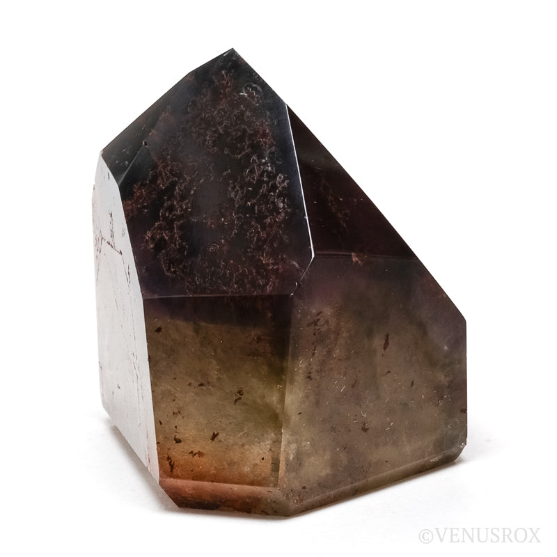 Amethyst with Citrine & Hematite Phantoms in Clear Quartz Polished Point from Cristalina, Goiás, Brazil | Venusrox