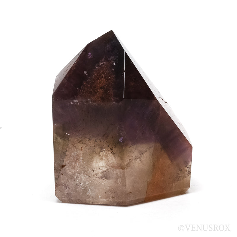 Amethyst with Citrine & Hematite Phantoms in Clear Quartz Polished Point from Cristalina, Goiás, Brazil | Venusrox
