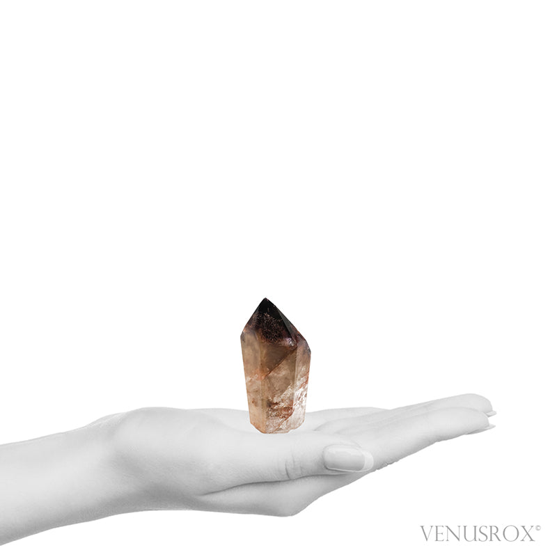 Amethyst with Citrine & Hematite Phantoms in Clear Quartz Polished Point from Cristalina, Goiás, Brazil | Venusrox