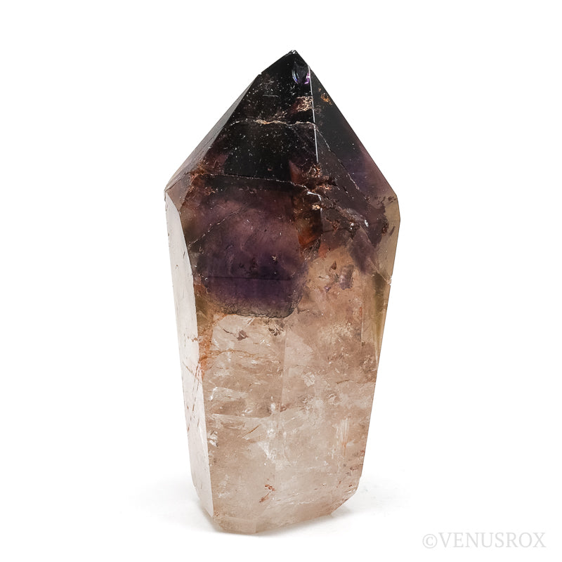 Amethyst with Citrine & Hematite Phantoms in Clear Quartz Polished Point from Cristalina, Goiás, Brazil | Venusrox
