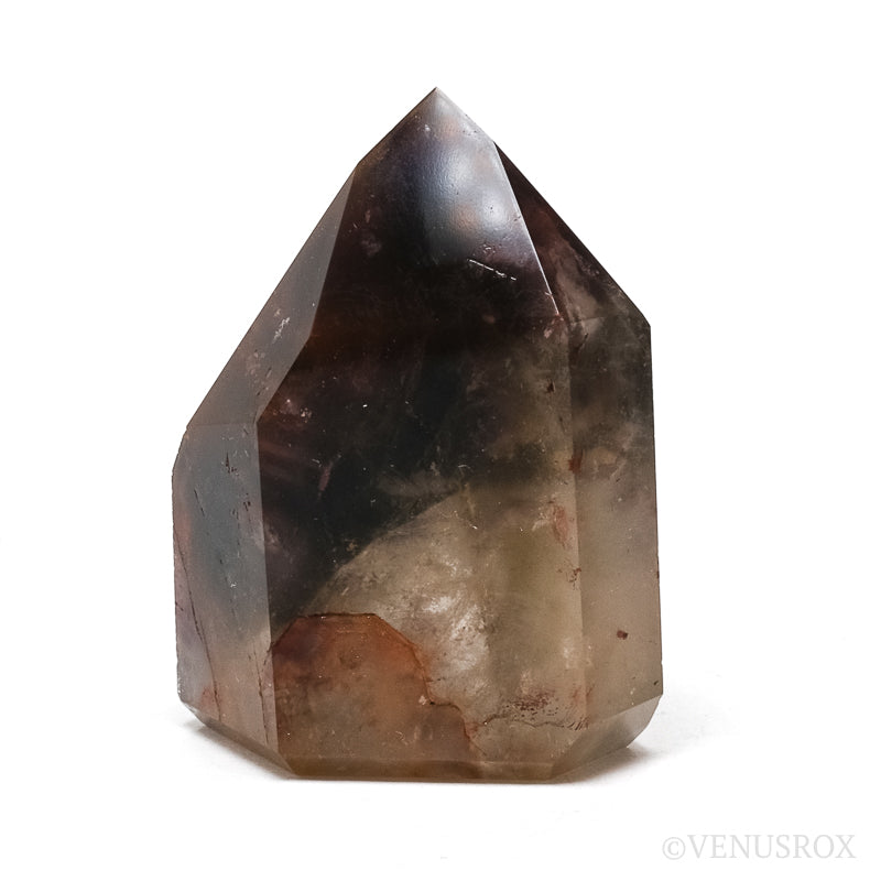 Amethyst with Citrine & Hematite Phantoms in Clear Quartz Polished Point from Cristalina, Goiás, Brazil | Venusrox