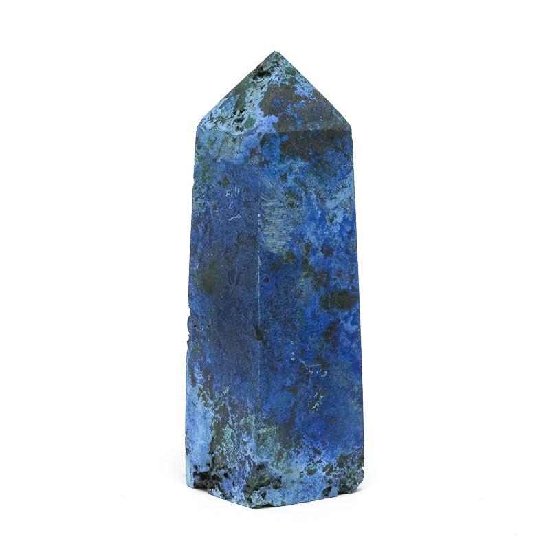 Shattuckite with Malachite & Cuprite Polished Point from the Democratic Republic of Congo | Venusrox