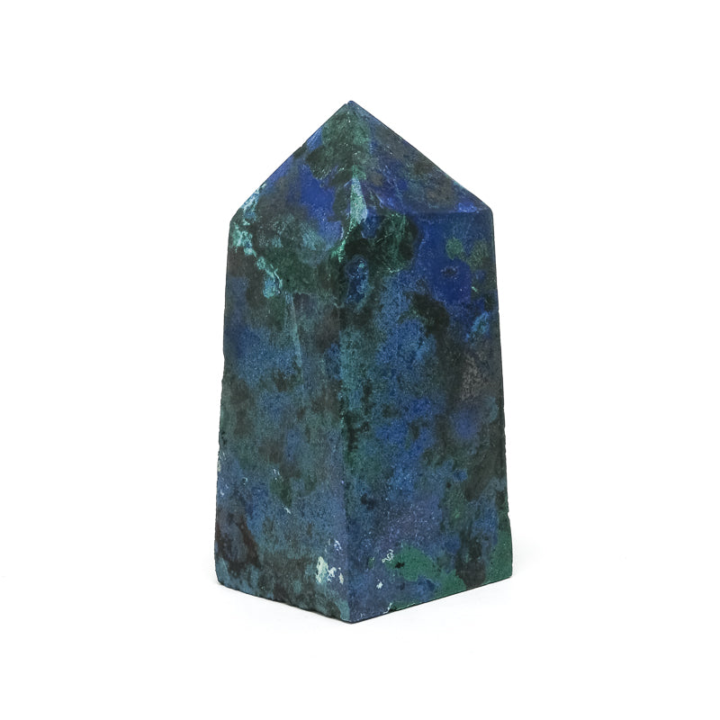 Shattuckite with Malachite & Cuprite Polished Point from the Democratic Republic of Congo | Venusrox