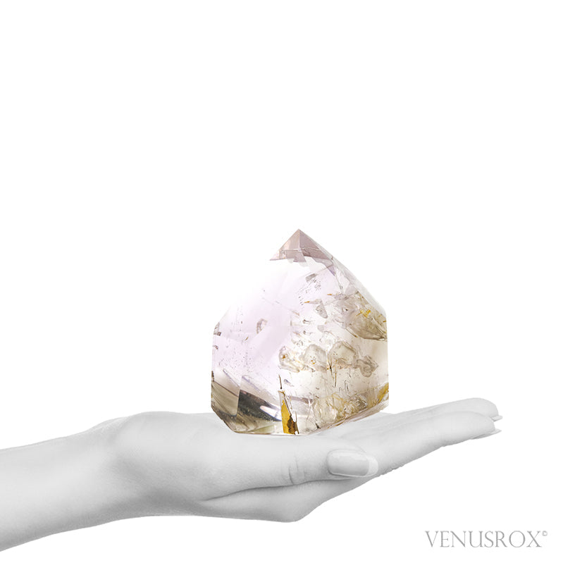 Amethyst & Smoky Phantom Quartz with an Enhydro & Negative Crystals Polished Point from Madagascar | Venusrox