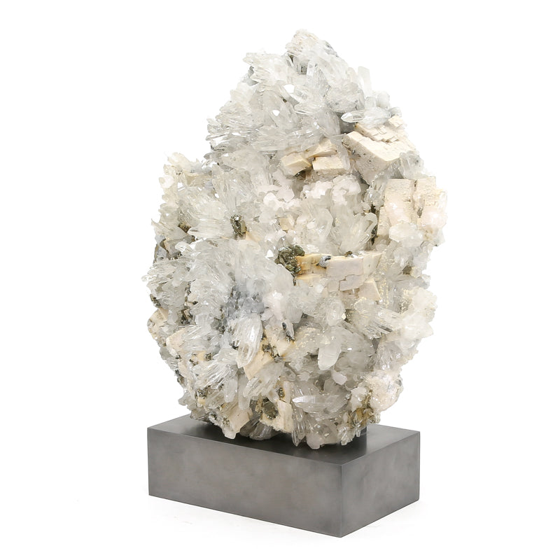 Clear Quartz with Dolomite and Pyrite Natural Cluster from Kosovo mounted on a bespoke stand | Venusrox