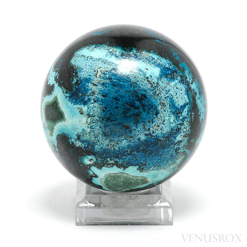 Chrysocolla with Cuprite, Malachite & Shattuckite Polished Sphere from the Democratic Republic of Congo | Venusrox