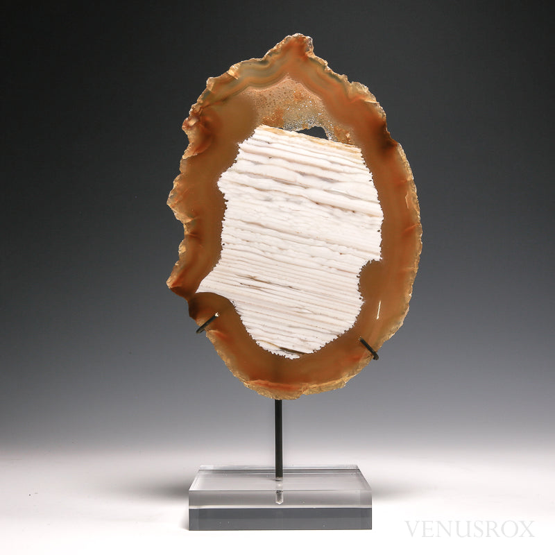 Agate with Quartz Polished Slice from Brazil, mounted on a bespoke stand | Venusrox