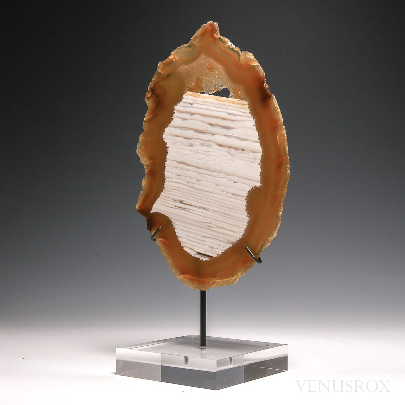 Agate with Quartz Polished Slice from Brazil, mounted on a bespoke stand | Venusrox