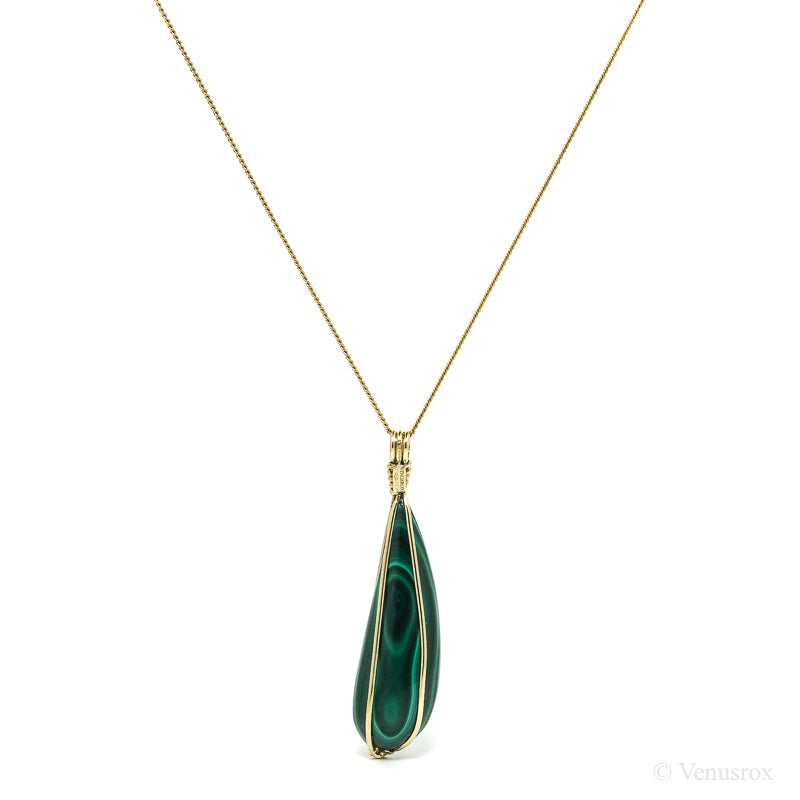 Malachite Polished Crystal Pendant with 9Kt Gold | Venusrox