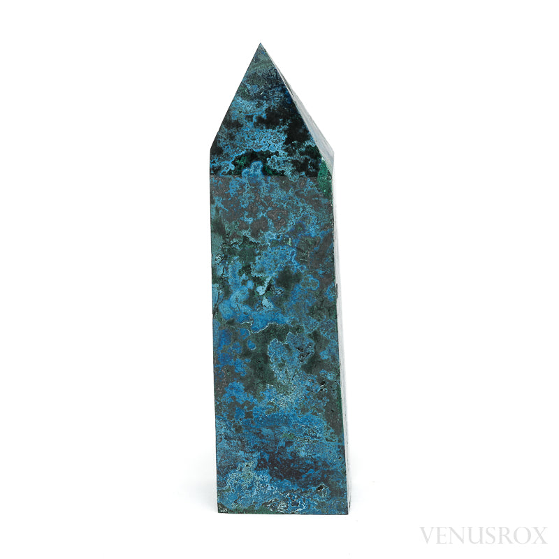Shattuckite with Malachite Polished Point from the Democratic Republic of Congo | Venusrox