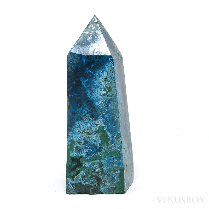 Shattuckite with Malachite Polished Point from the Democratic Republic of Congo | Venusrox