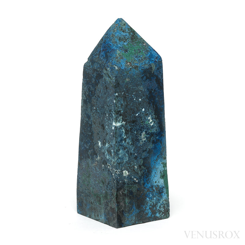 Shattuckite with Malachite Polished Point from the Democratic Republic of Congo | Venusrox