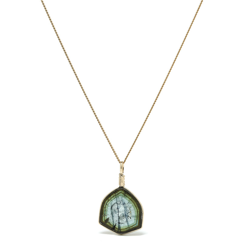 Green & Blue Tourmaline Polished Slice Pendant from Namibia | Venusrox