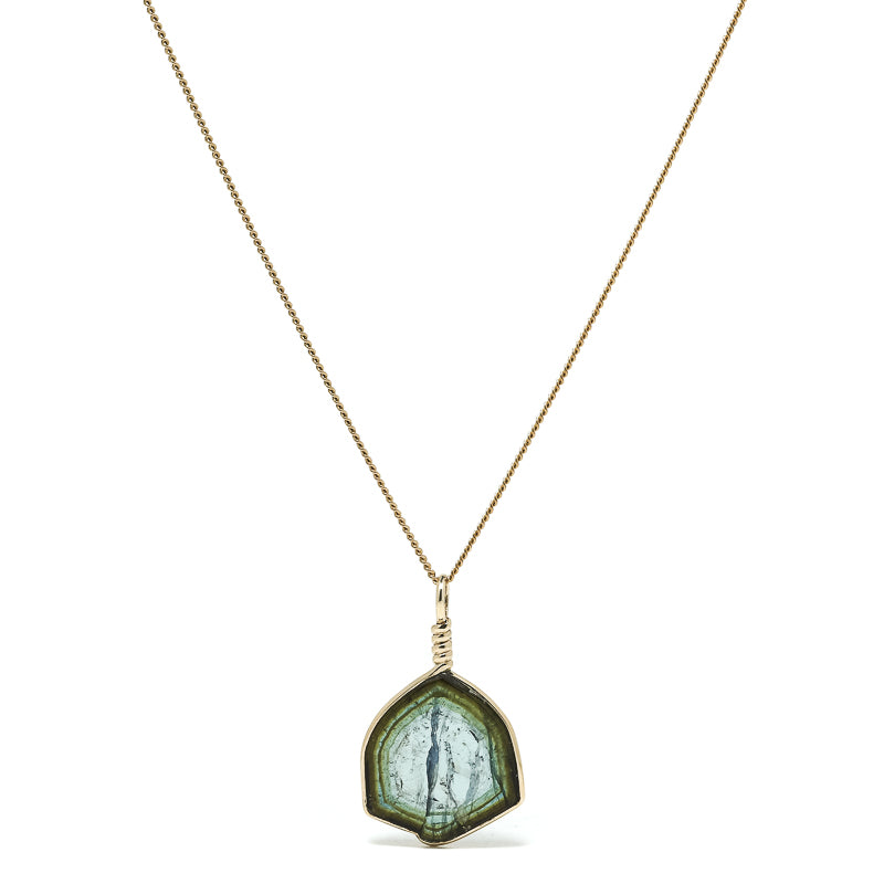 Green & Blue Tourmaline Polished Slice Pendant from Namibia | Venusrox