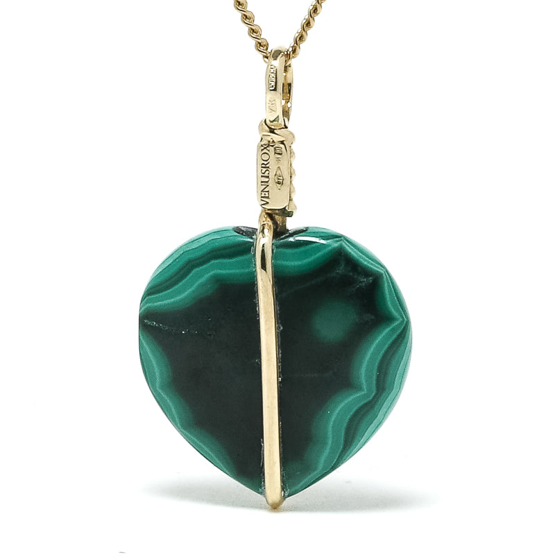 Malachite Polished Crystal Pendant with 9Kt Gold | Venusrox