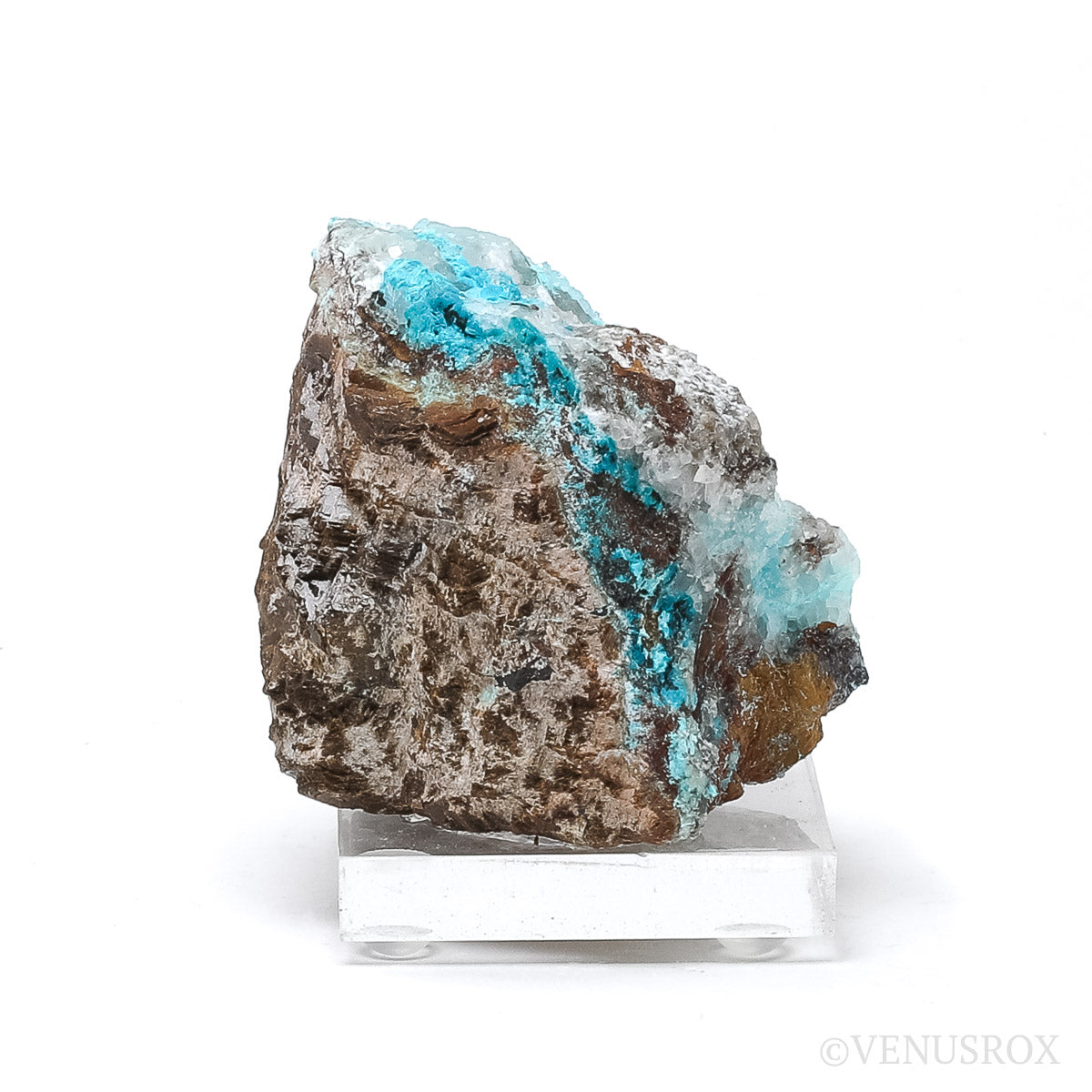 Chrysocolla with Clear Quartz & Calcite on Matrix Natural Crystal