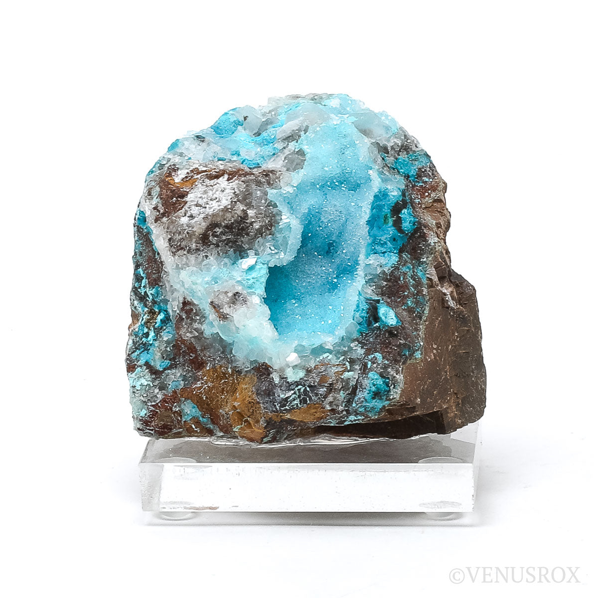 Chrysocollaページ Chrysocolla with Clear Quartz & Calcite on Matrix Natural Crystal
