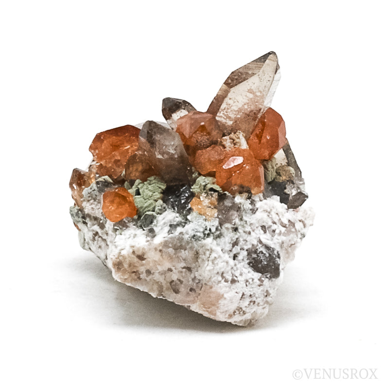 Spessartine Garnet with Smoky Quartz and Orthoclase Natural Cluster from Wushan Spessartine Mine, Tongbei, Yunxiao Co., Zhangzhou Prefecture, Fujian Province, China | Venusrox