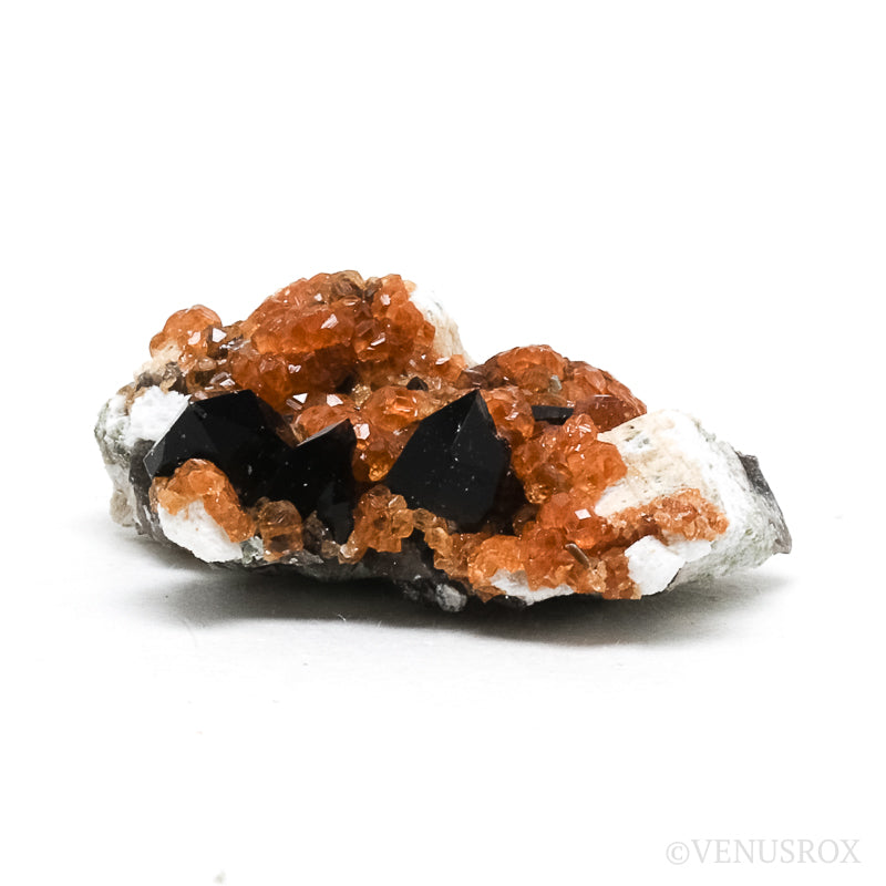 Spessartine Garnet with Smoky Quartz and Orthoclase Natural Cluster from Wushan Spessartine Mine, Tongbei, Yunxiao Co., Zhangzhou Prefecture, Fujian Province, China | Venusrox