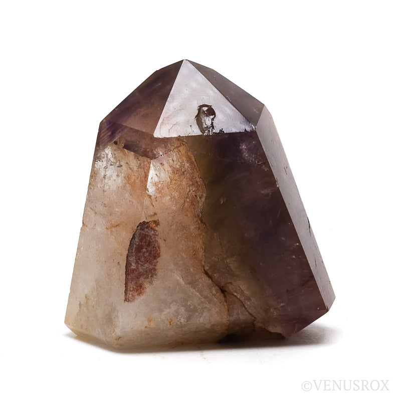 Amethyst with Citrine & Hematite Phantoms in Clear Quartz Polished Point from Cristalina, Goiás, Brazil | Venusrox