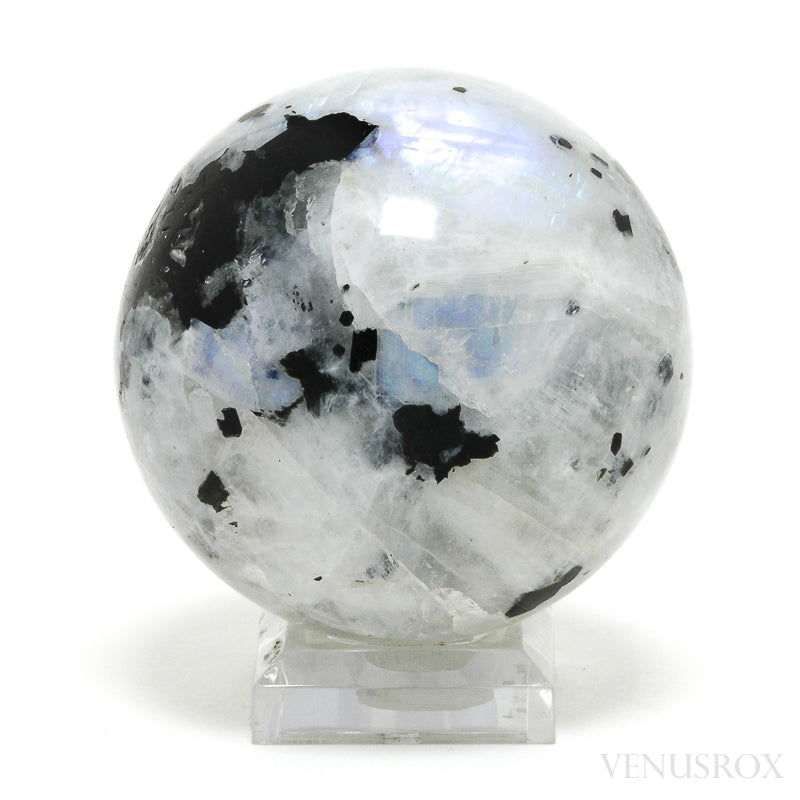 An exquisite Rainbow Moonstone with Black Tourmaline Polished Sphere from India | Venusrox, the UK's Premier Crystal Showroom