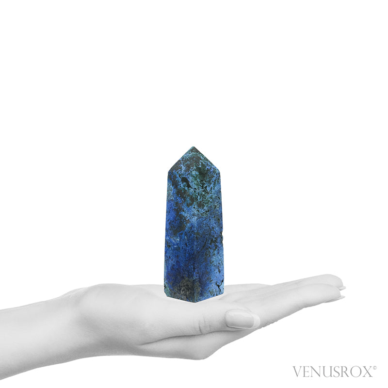 Shattuckite with Malachite & Cuprite Polished Point from the Democratic Republic of Congo | Venusrox