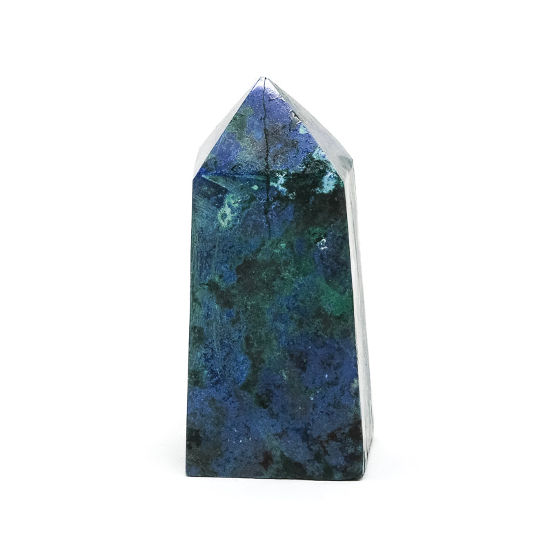 Shattuckite with Malachite & Cuprite Polished Point from the Democratic Republic of Congo | Venusrox