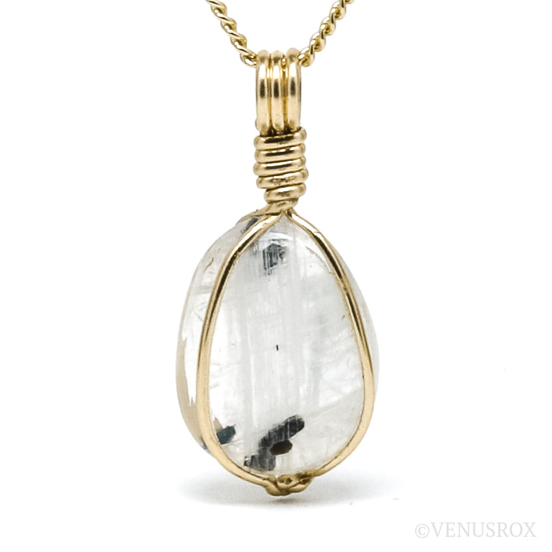 Rainbow Moonstone with Black Tourmaline Polished Crystal Pendant from India | Venusrox