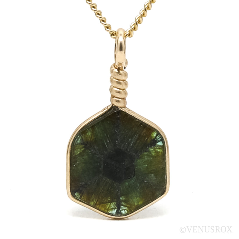 Green Trapiche Tourmaline Part Polished/Part Natural Slice Pendant from Zambia | Venusrox
