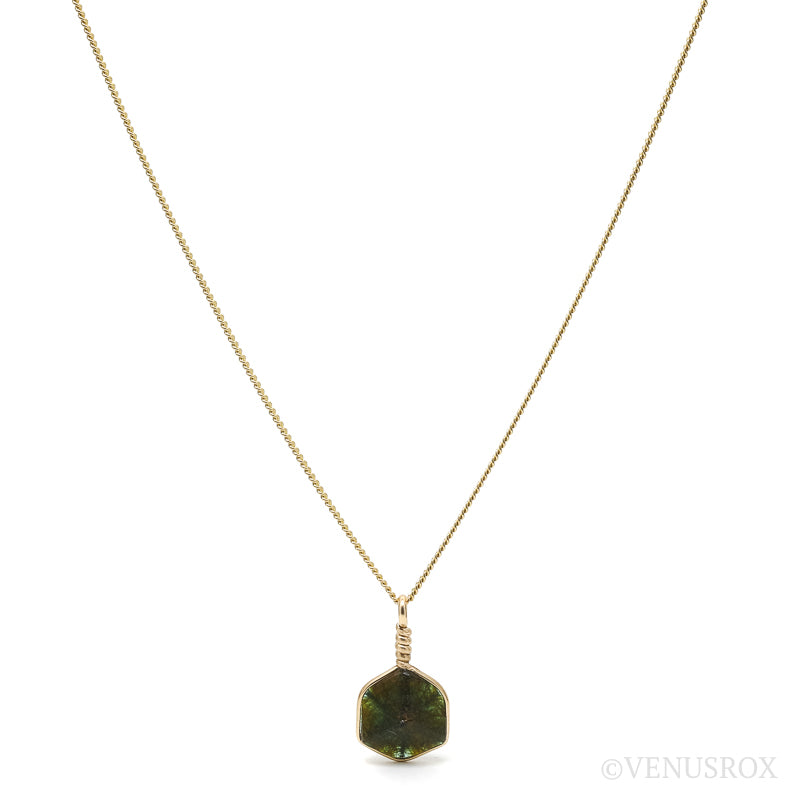 Green Trapiche Tourmaline Part Polished/Part Natural Slice Pendant from Zambia | Venusrox