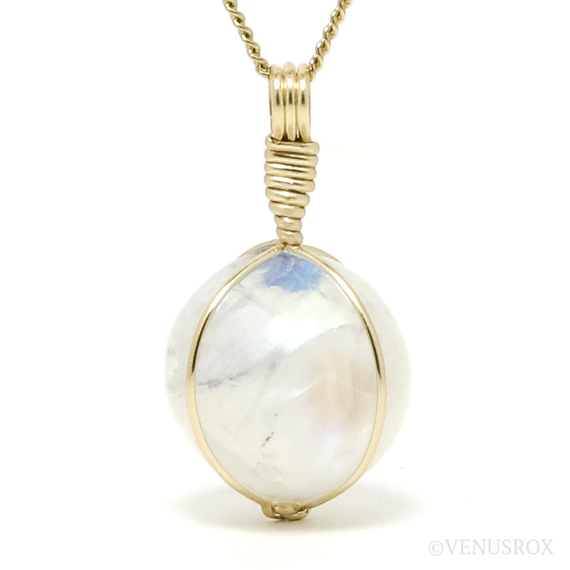 Rainbow Moonstone with Black Tourmaline Polished Sphere Pendant from India | Venusrox