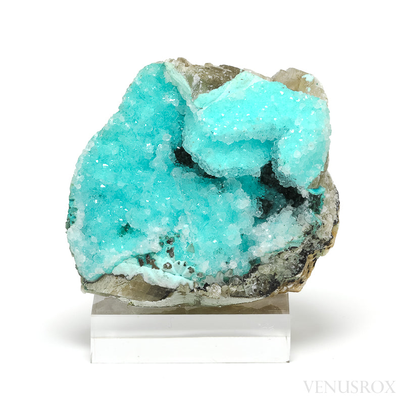Chrysocolla with Quartz on Calcite & Matrix Natural Crystal from the Lily Mine, Pisco Umay, Ica, Peru | Venusrox