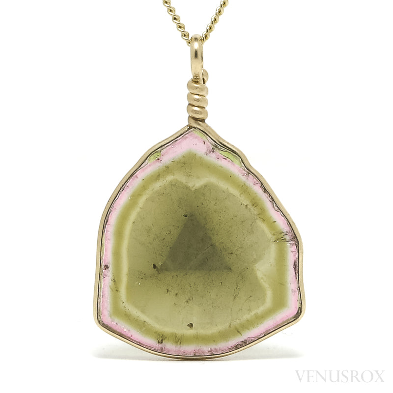 Pink & Green Tourmaline Polished Slice Pendant from Brazil | Venusrox