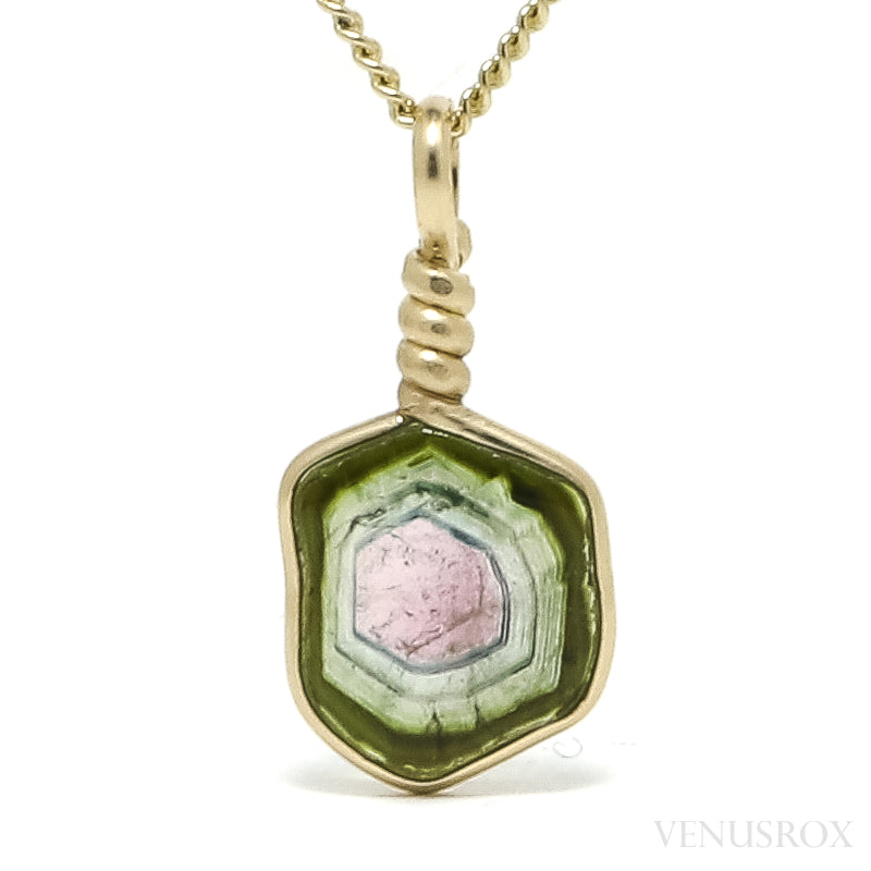 Green, Pink & Blue Tourmaline Slice Pendant from Brazil | Venusrox
