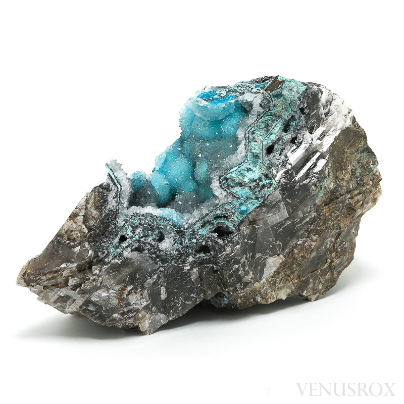Chrysocolla with Quartz on Calcite Natural Crystal from the Lily Mine, Pisco Umay, Ica, Peru | Venusrox