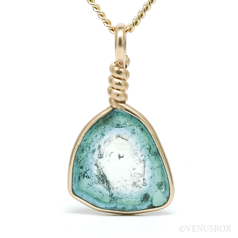 Green & Blue Tourmaline Polished Slice Pendant from Namibia | Venusrox