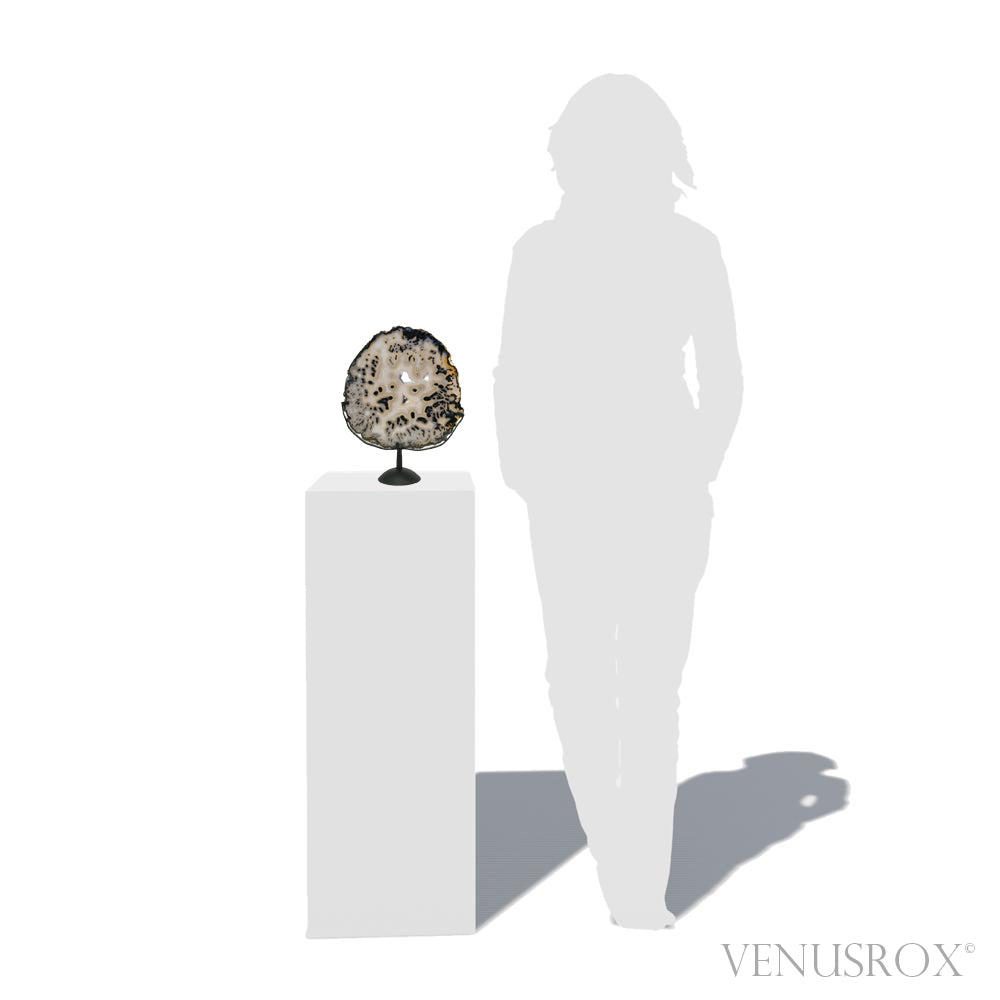 Agate with Quartz Part Polished/Part Natural Slice from Brazil mounted on a bespoke stand | Venusrox